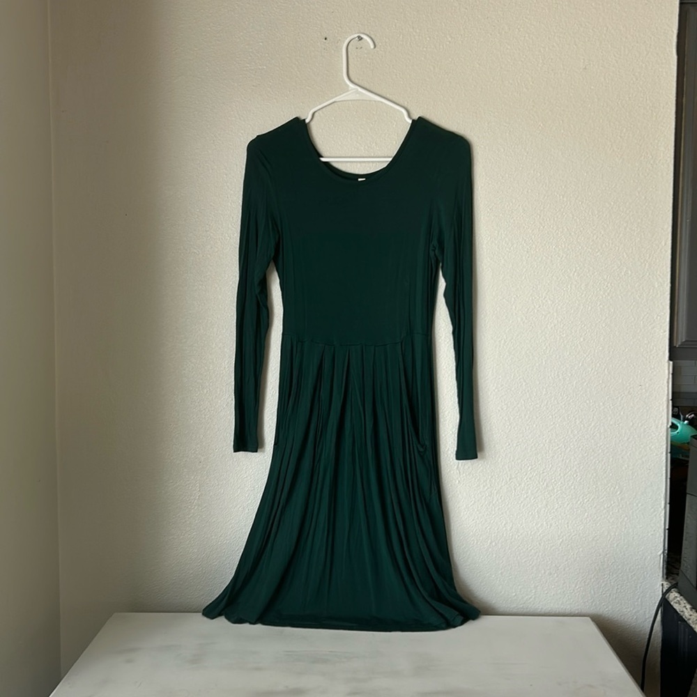 Green Long Sleeve Dress With Pockets Women's Small